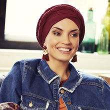 Laden Sie das Bild in den Galerie-Viewer, Sapphire Boho Turban Set Chemo Mütze auch für Frauen mit Alopezie