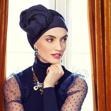 Laden Sie das Bild in den Galerie-Viewer, Sapphire Boho Turban Set Chemo Mütze auch für Frauen mit Alopezie