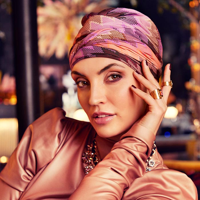 Boho Spirit Damen Turban Printed Sapphire  Weicher Bambus-Mix Turban Fr  Eleganz & Komfort