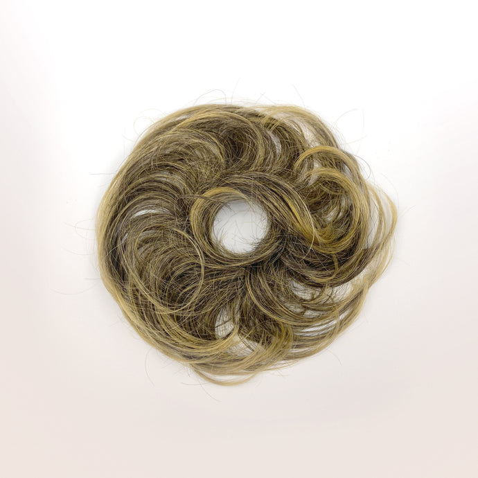 Haarteil mit Haargummi leicht gewelltes Haar für Dutt und Hochsteckfrisur 24/18T